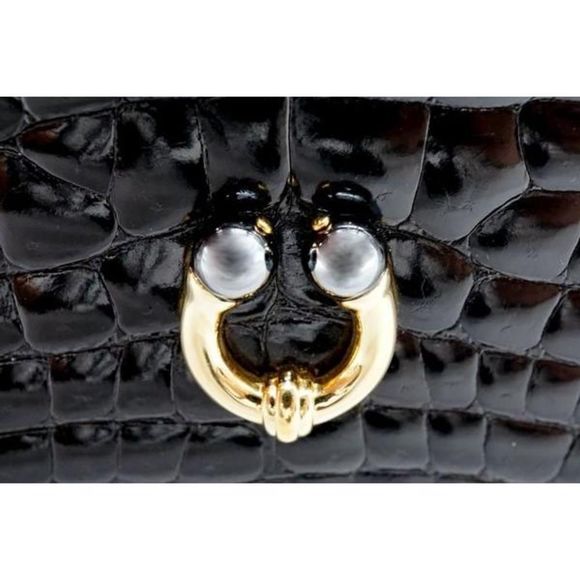 Gucci Vintage Folio Wallet Gold Hardware Crocodile Leather Black - Picture 5 of 9
